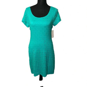 Isaac Mizrahi Turquoise Green Eyelet Overlay Lace Dress Size Medium